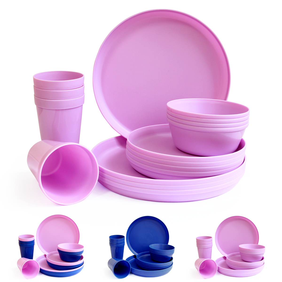 Fingey Plastic Dinnerware Set of 16 Pieces, Reusable Light Weight Plates Mugs Bowls Dishes Microwave Safe BPA Free Dishwasher Safe Service for 4