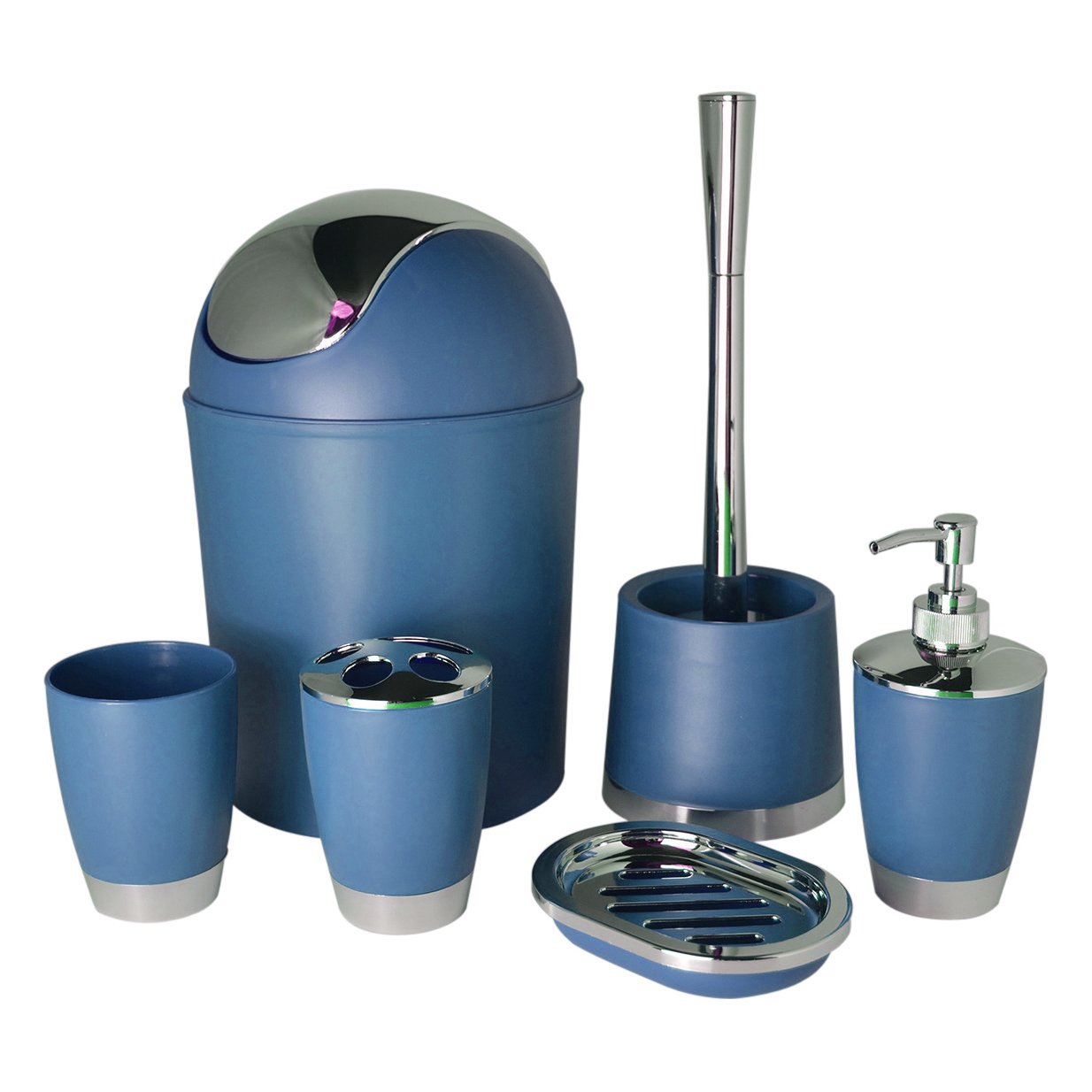 Modern Design 6 Piece Bathroom Accessory Set, Toilet Brush, Waste Bin, Soap Dish, Tooth Brush Holder Soap Dispenser, Rinse Cup