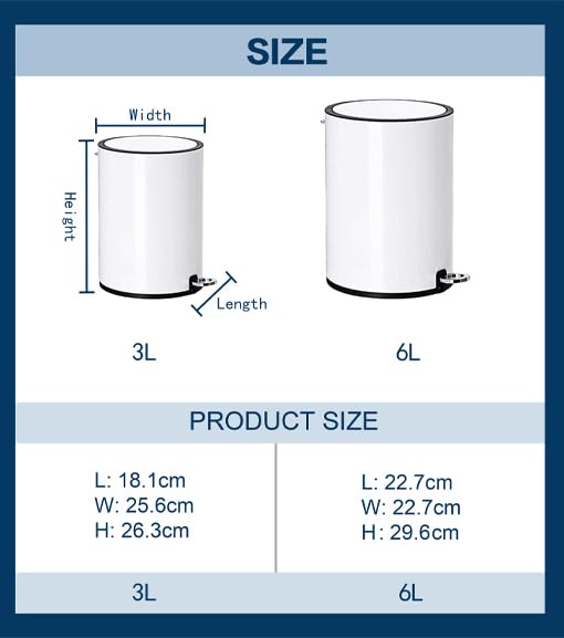 FurnitureXtra™ Modern Style Powder Coated Soft Close Pedal Bin, Plastic Inner bucket, ABS lid