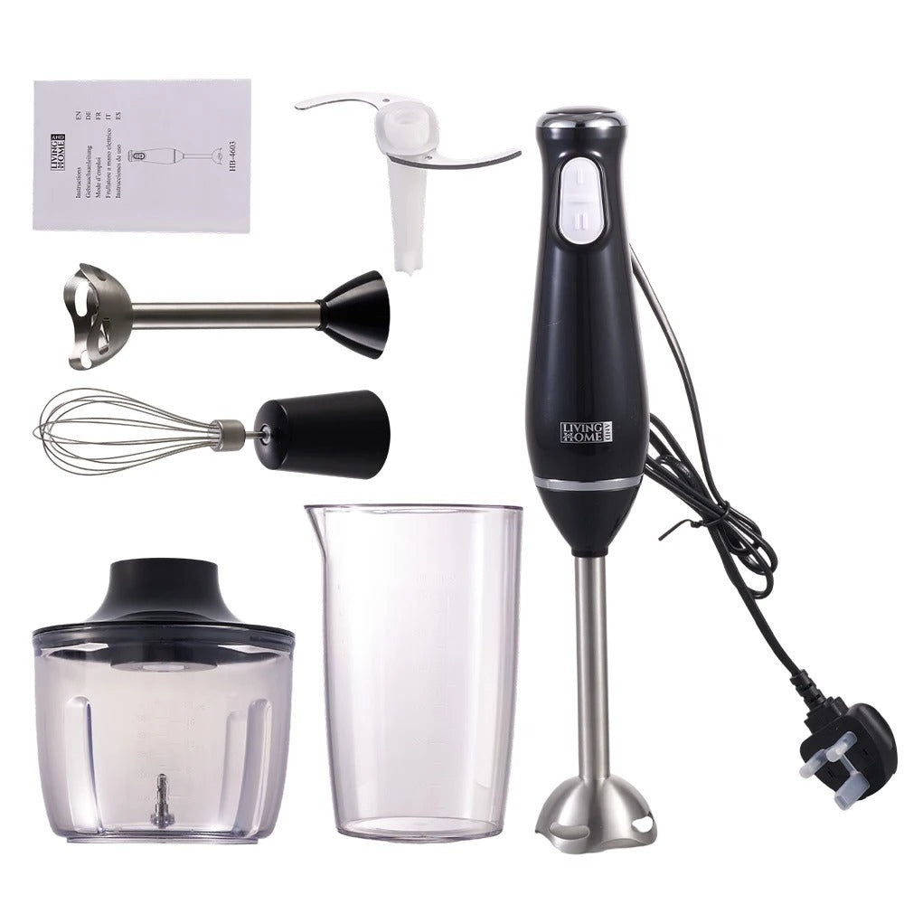 800W 4-in-1 Hand Blender Set – Professional Immersion Blender with Whisk, Chopper & Beaker – Black