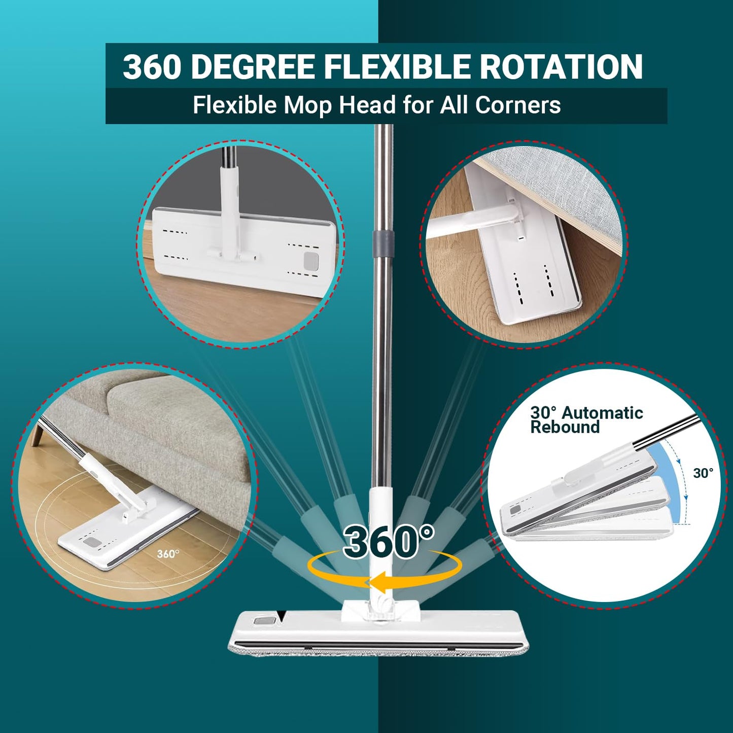 FurnitureXtra Mop and Bucket Set. Microfibre Flat Mop for Wet & Dry with Stainless Steel Handle, Twin Chamber Bucket Suitable for All Floor
