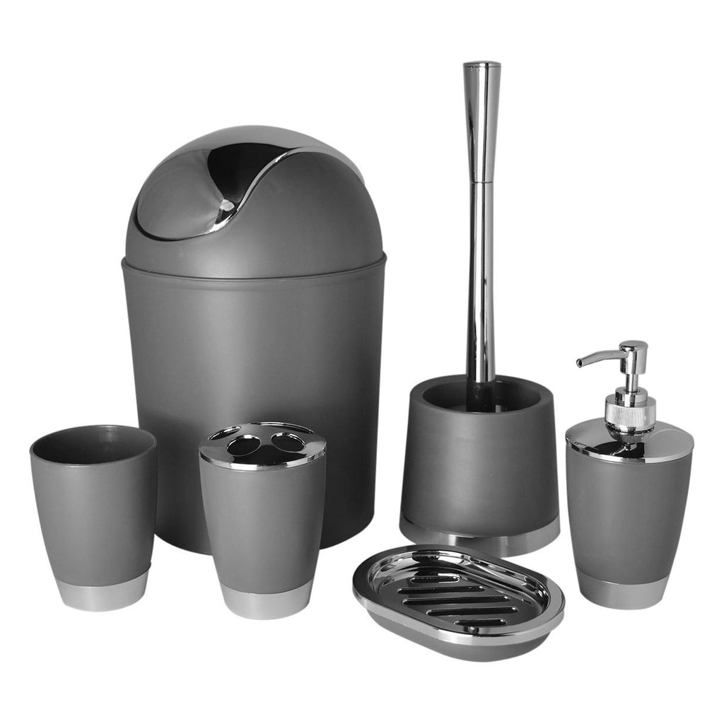 Modern 6-Piece Bathroom Accessory Set – Toilet Brush, Waste Bin, Soap Dish, Toothbrush Holder, Soap Dispenser & Rinse Cup