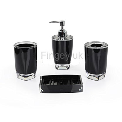 Fingey Modern Design 4 Piece Bathroom Accessory Set, Soap Dish, Tooth Brush Holder, Soap Dispenser, Rinse Cup (White)