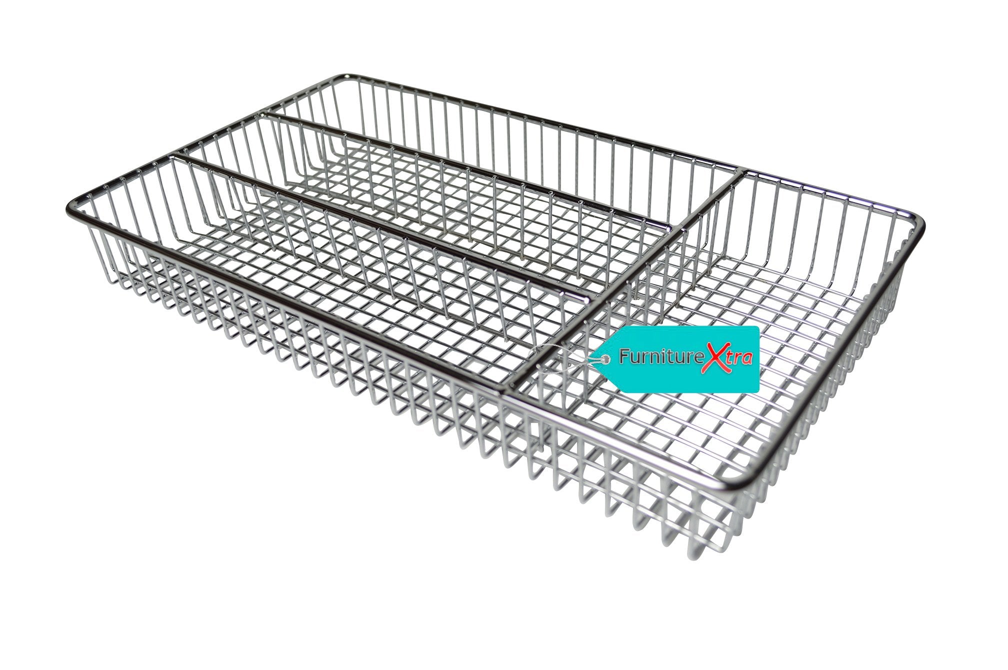 FurnitureXtra Deluxe Stainless Steel Cutlery Tray – Chrome, 32×18.5×4 cm | Organiser for Kitchen Drawers