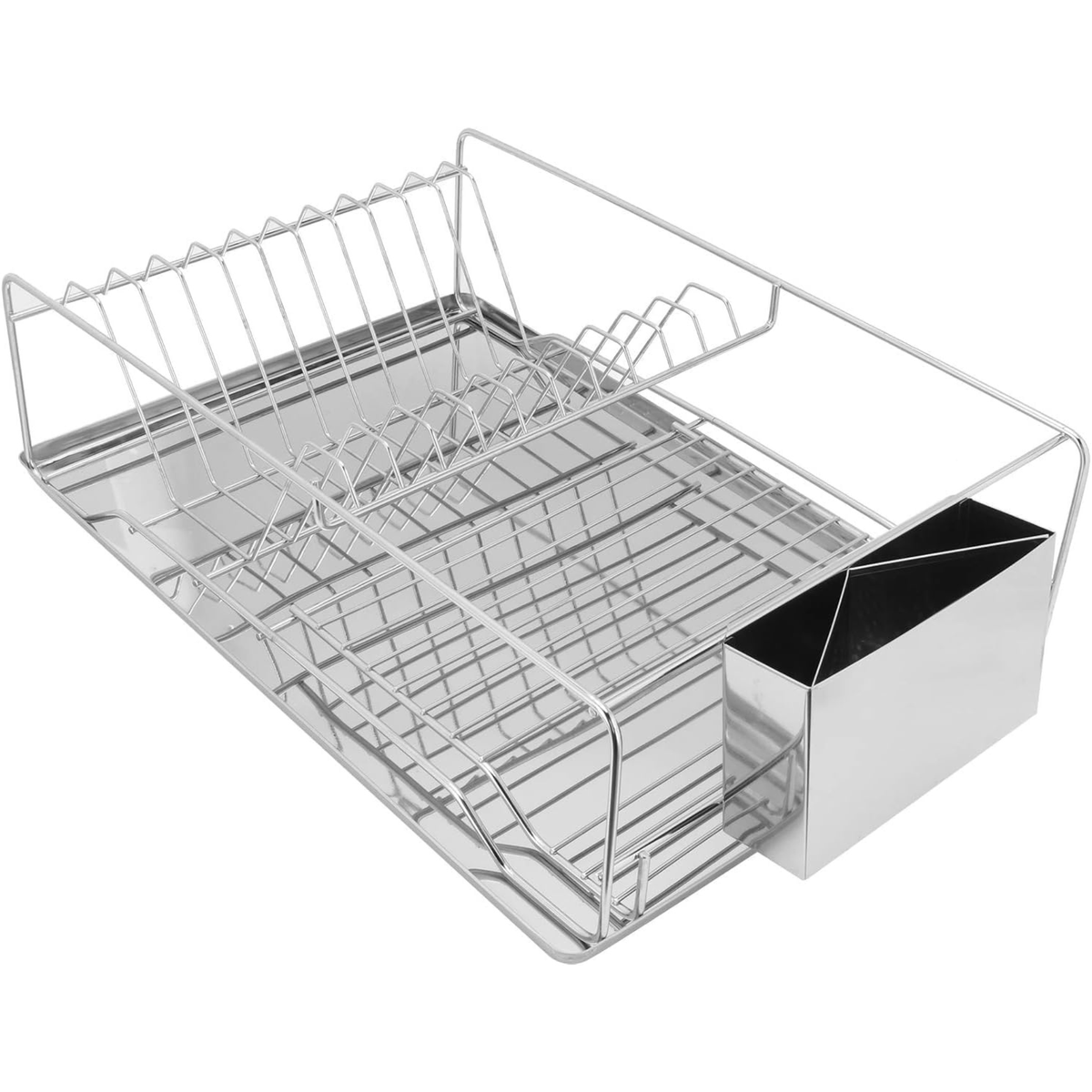 Stainless Rectangular Steel Dish Drainer with Drip Tray and Cutlery Holder(Rectangular with Tray)