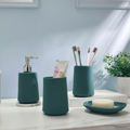 Modern Design 4 Piece Bathroom Accessory Set, Soap Dish, Tooth Brush Holder, Soap Dispenser, Rinse Cup (Teal)