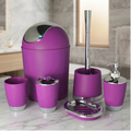 Bathlux Modern Design 6 Piece Bathroom Accessory Set, Toilet Brush, Waste Bin, Soap Dish, Tooth Brush Holder Soap Dispenser, Rinse Cup (Purple)