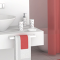 Modern Design 7 Piece Plastic Bathroom Accessory Set, Soap Dish, Tooth Brush Holder, Soap Dispenser, Tumbler, Shower Curtain, Curtain Rings and Bathmat (Red)