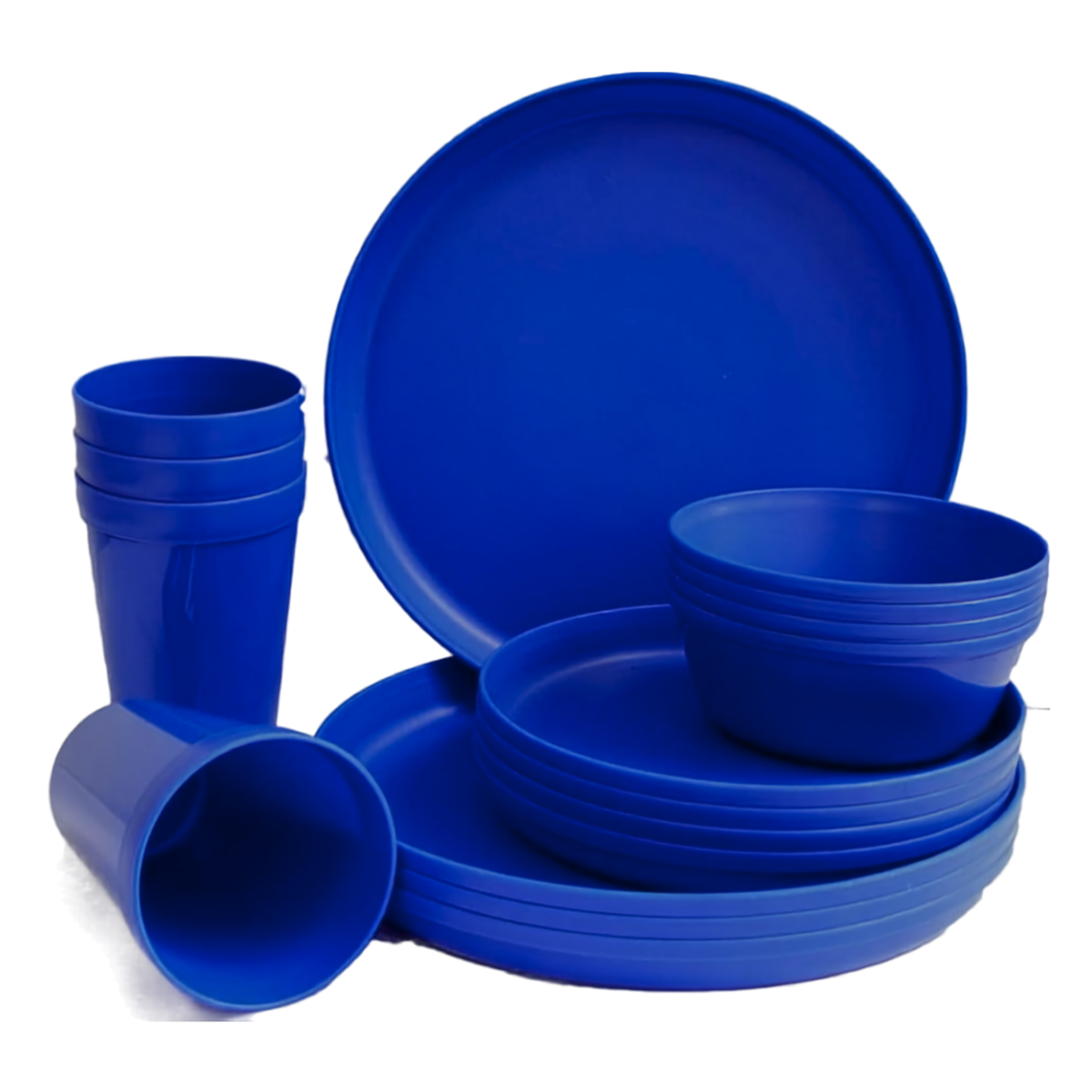 Plastic Dinnerware Set of 16 Pieces, Reusable Light Weight Plates Mugs Bowls Dishes Microwave Safe BPA Free Dishwasher Safe Service for 4 (Blue)
