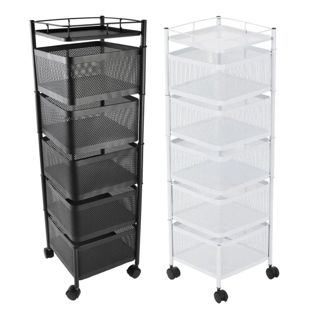 FINGEY Multi-Layer Rotatable Storage Rack, 5-Tier Kitchen Organizer with Removable Vegetable Baskets, Rolling Storage Cart Trolley for Kitchen, Bathroom and Household Storage