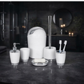Bathlux Modern Design 6 Piece Bathroom Accessory Set, Toilet Brush, Waste Bin, Soap Dish, Tooth Brush Holder Soap Dispenser, Rinse Cup (White)