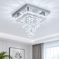 Fingey Crystal Flush Mount Ceiling Light, 25 × 25 cm Square Chrome Finish Ceiling Lamp with K9 Crystal Drops and Faceted Crystal Sphere