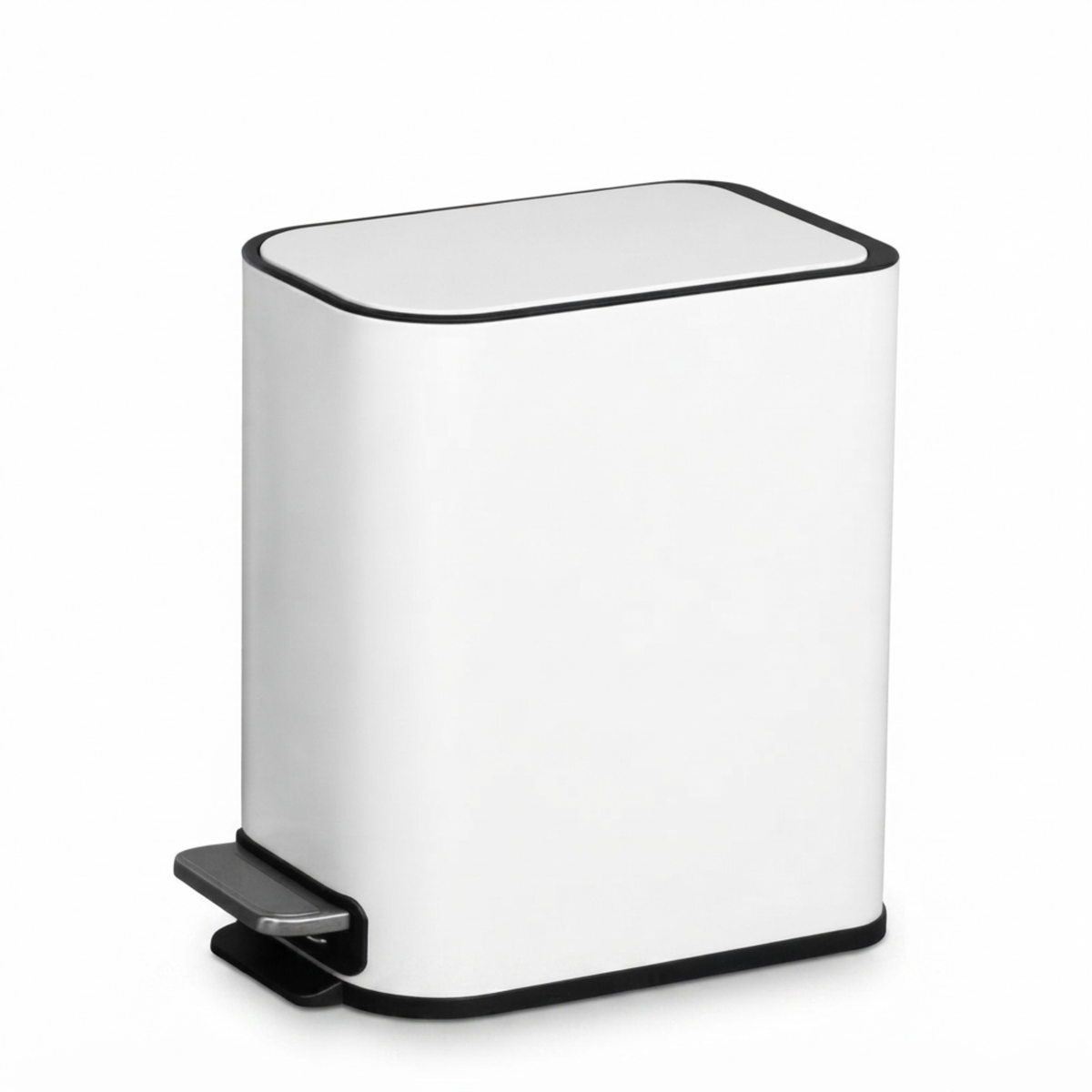 Slim Design Powder Coated Soft Close Pedal Bin, Plastic Inner bucket, ABS lid (White, 5L)