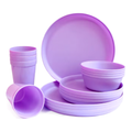 Plastic Dinnerware Set of 16 Pieces, Reusable Light Weight Plates Mugs Bowls Dishes Microwave Safe BPA Free Dishwasher Safe Service for 4 (Purple)