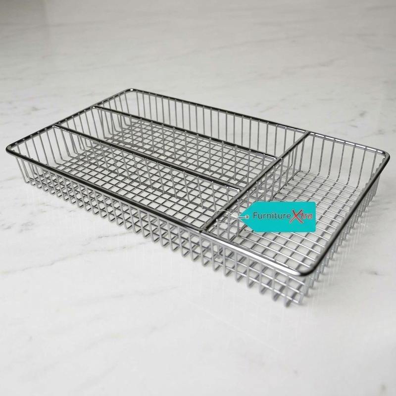 FurnitureXtra Deluxe Stainless Steel Cutlery Tray – Chrome, 32×18.5×4 cm | Organiser for Kitchen Drawers