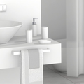 Modern Design 7 Piece Plastic Bathroom Accessory Set, Soap Dish, Tooth Brush Holder, Soap Dispenser, Tumbler, Shower Curtain, Curtain Rings and Bathmat (White)