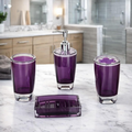 Modern Design 4 Piece Bathroom Accessory Set, Soap Dish, Tooth Brush Holder, Soap Dispenser, Rinse Cup (Purple)