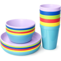 Plastic Dinnerware Set of 18 Pieces, Reusable Light Weight Plates Mugs Bowls Dishes Microwave Safe BPA Free Dishwasher Safe Service for 6 (Multi 18 Piece)