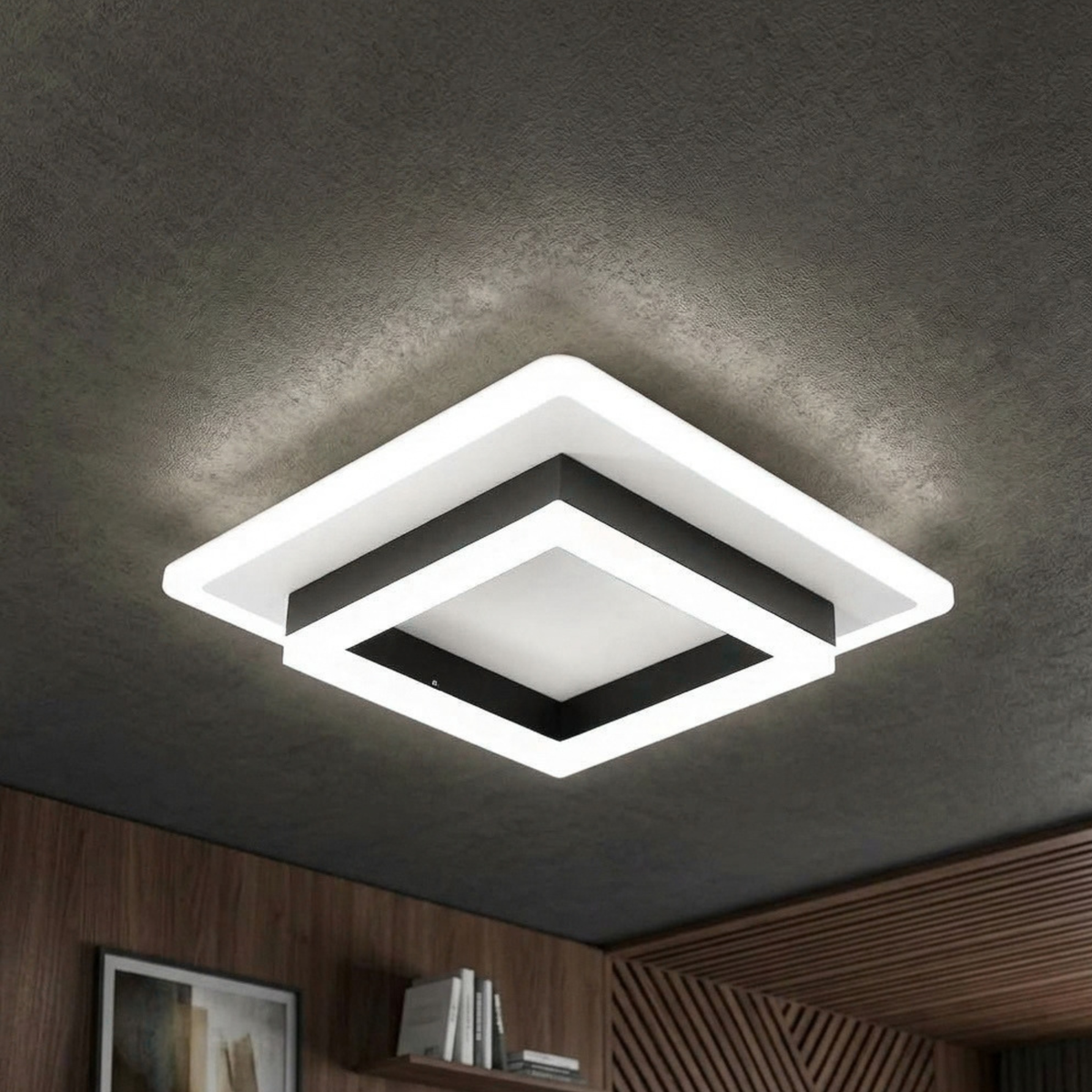 Fingey Modern Square LED Ceiling Light, Black & White Acrylic Flush Mount Light, 6500K Cool White, 220V, Non-Dimmable, 20cm 24W or 30cm 30W