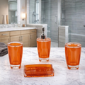 Modern Design 4 Piece Bathroom Accessory Set, Soap Dish, Tooth Brush Holder, Soap Dispenser, Rinse Cup (Orange)