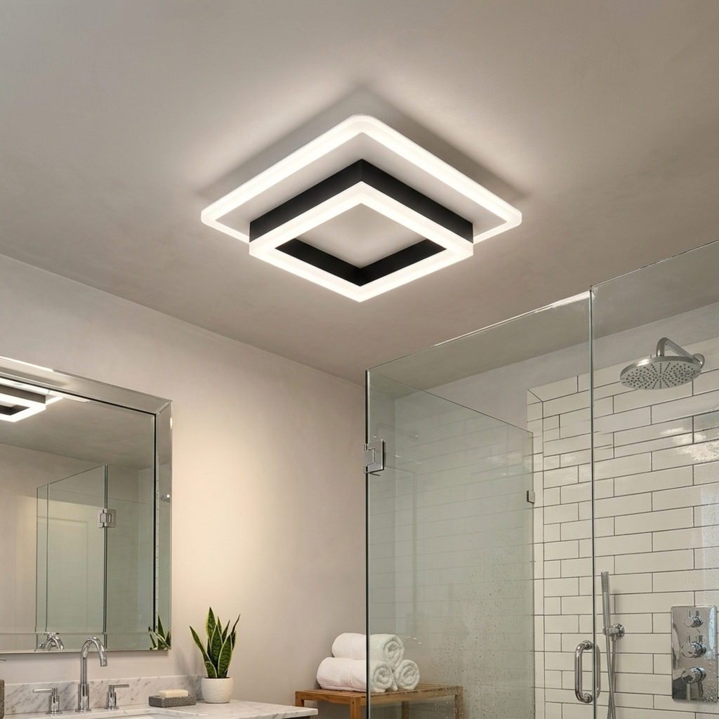Fingey Modern Square LED Ceiling Light, Black & White Acrylic Flush Mount Light, 6500K Cool White, 220V, Non-Dimmable, 20cm 24W or 30cm 30W