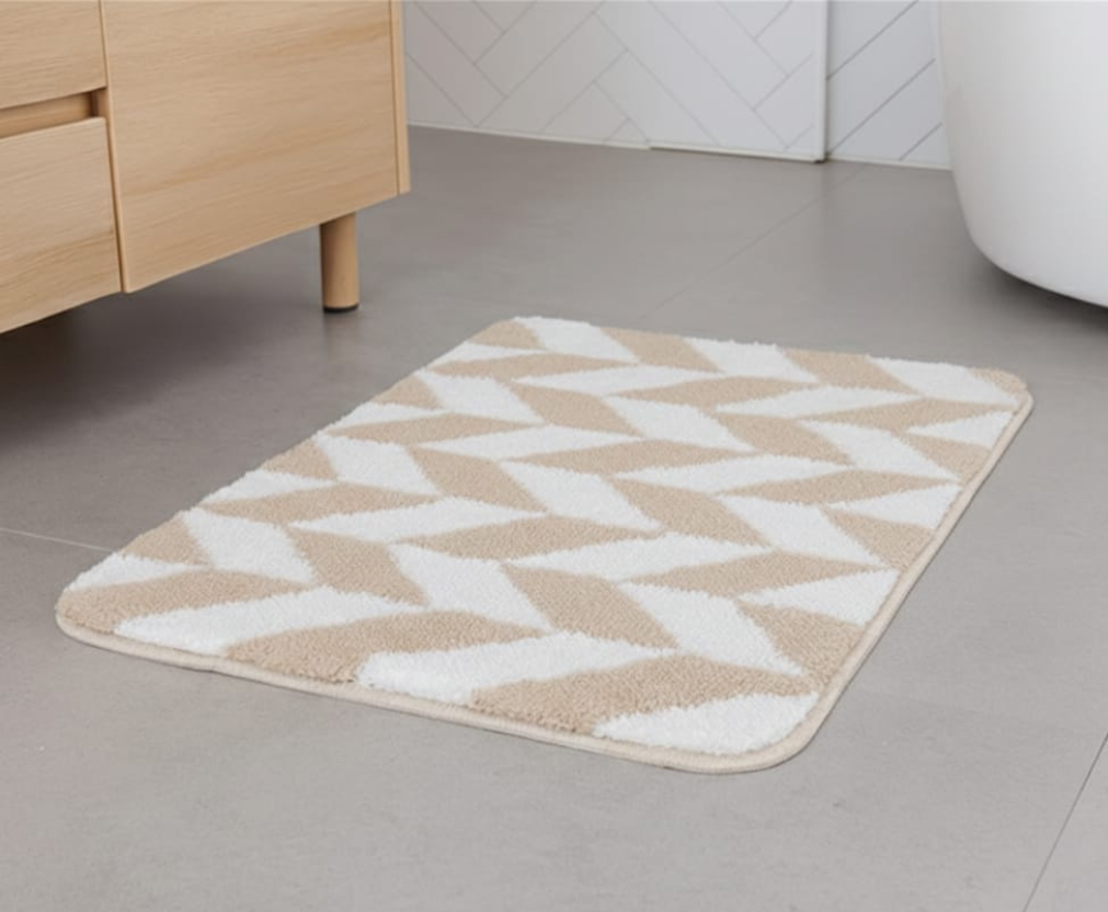 Microfiber Anti slip Rubber Backed Bath Mat - 45 x 75cm (Beige Check)