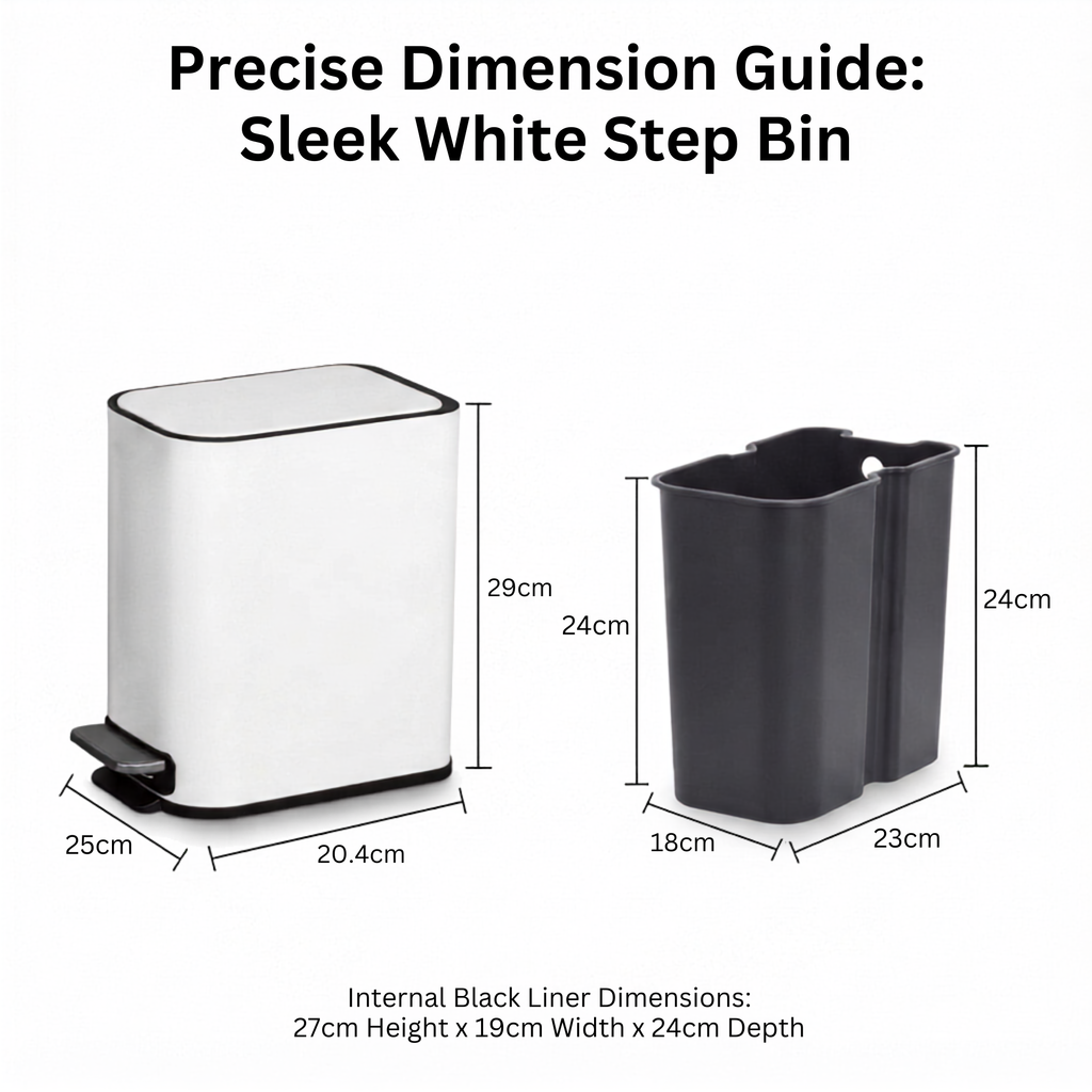 Slim Design Powder Coated Soft Close Pedal Bin, Plastic Inner bucket, ABS lid (White, 5L)