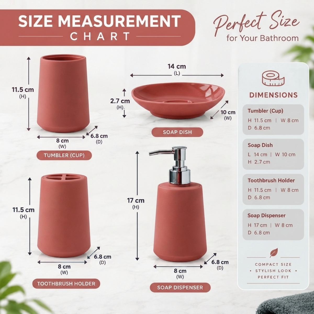 Modern Design 4 Piece Bathroom Accessory Set, Soap Dish, Tooth Brush Holder, Soap Dispenser, Rinse Cup (Dark Pink)