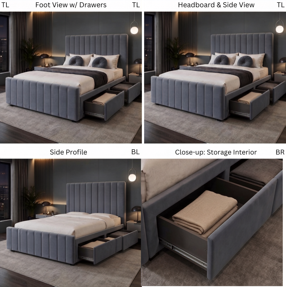 Lillian Bed  with 2 x Bottom End Drawers & Orthopadic Mattress