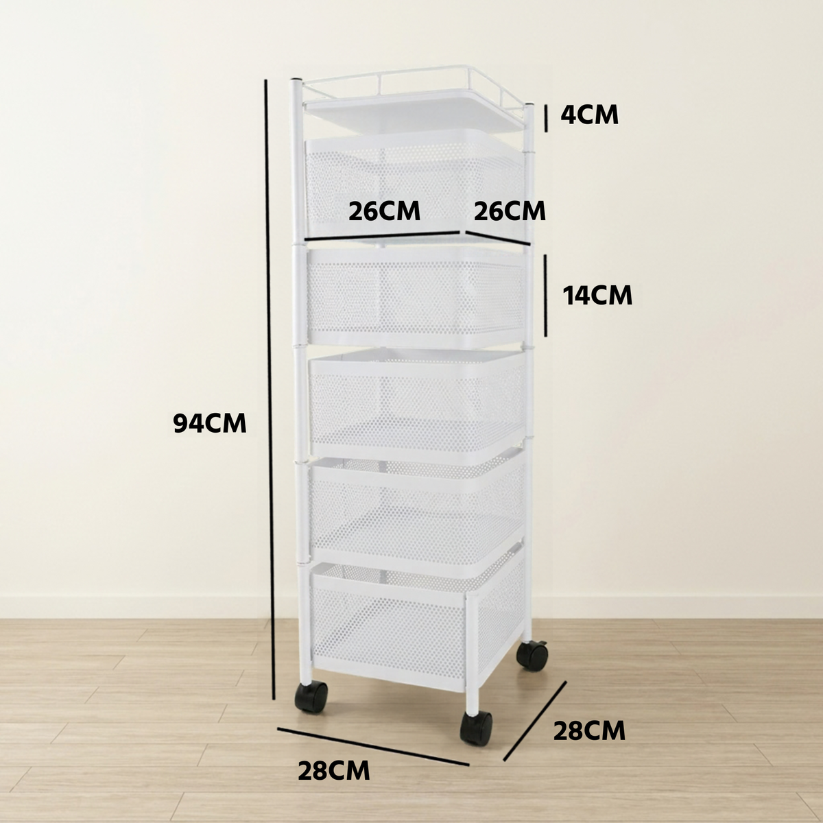 FINGEY Multi-Layer Rotatable Storage Rack, 5-Tier Kitchen Organizer with Removable Vegetable Baskets, Rolling Storage Cart Trolley for Kitchen, Bathroom and Household Storage