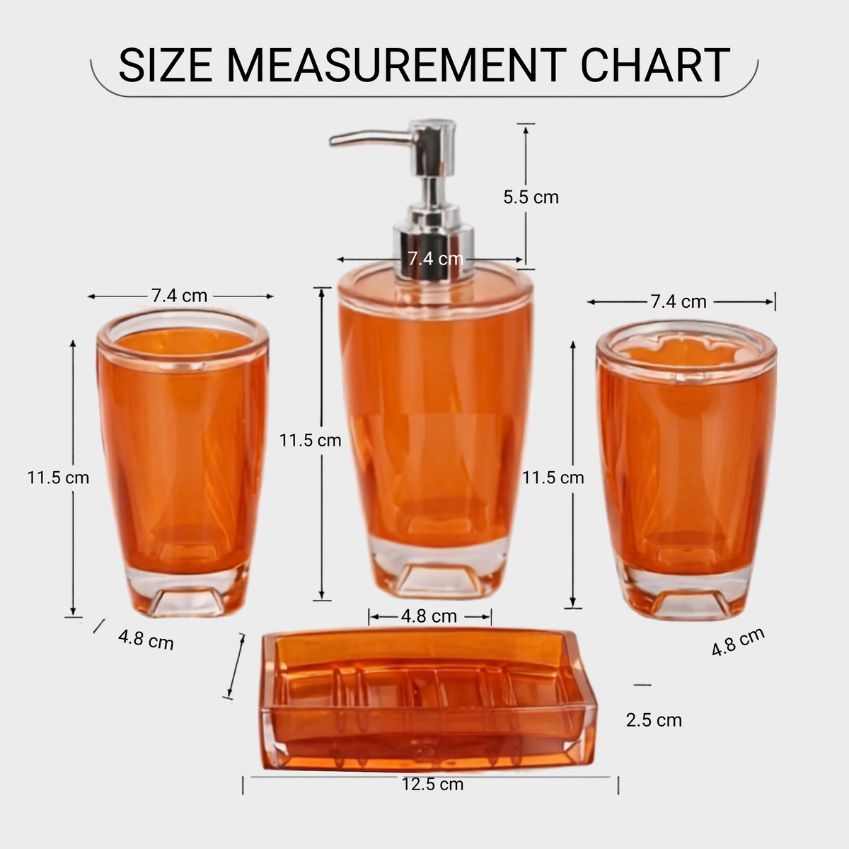 Modern Design 4 Piece Bathroom Accessory Set, Soap Dish, Tooth Brush Holder, Soap Dispenser, Rinse Cup (Orange)