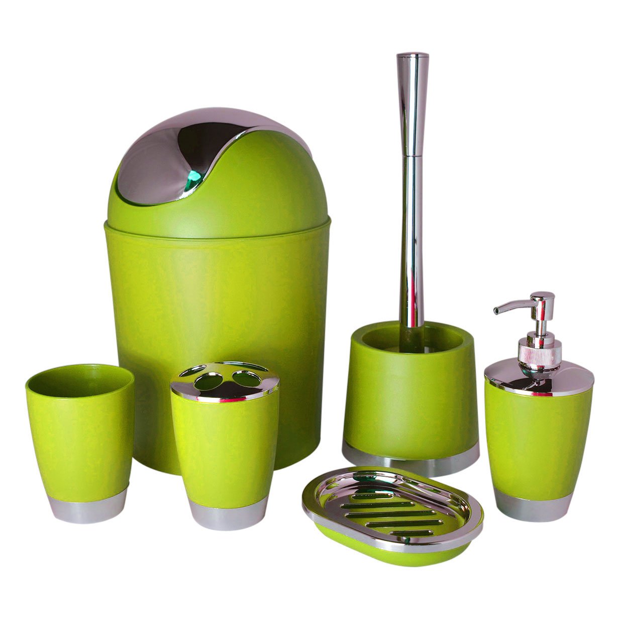Modern Design 6 Piece Bathroom Accessory Set, Toilet Brush, Waste Bin, Soap Dish, Tooth Brush Holder Soap Dispenser, Rinse Cup