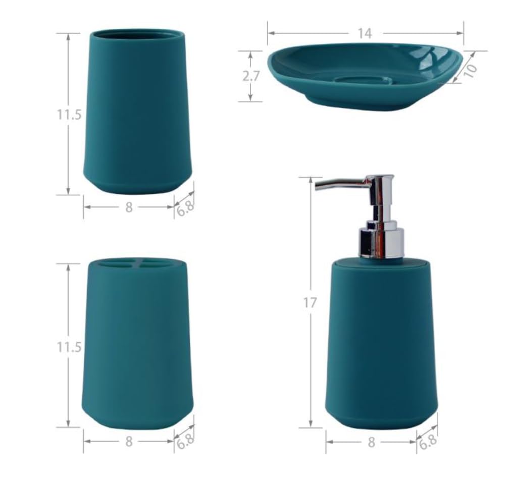 Fingey Modern Design 4 Piece Bathroom Accessory Set, Soap Dish, Tooth Brush Holder, Soap Dispenser, Rinse Cup (White)
