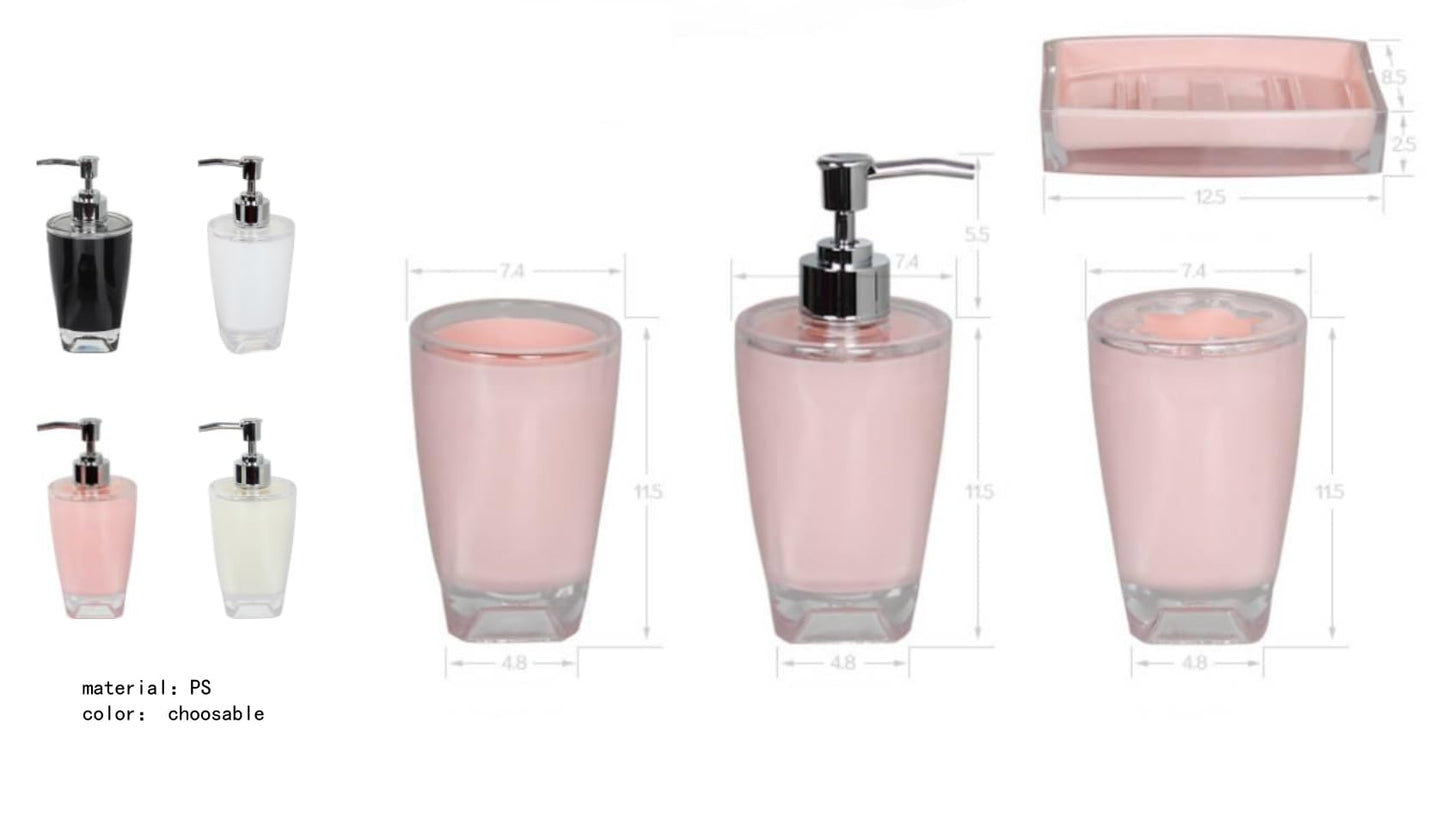 Fingey Modern Design 4 Piece Bathroom Accessory Set, Soap Dish, Tooth Brush Holder, Soap Dispenser, Rinse Cup (White)