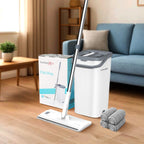 FurnitureXtra Twin-Chamber Mop & Bucket Set – Microfibre Flat Mop with Stainless Steel Handle for Wet & Dry Cleaning (All Floors)
