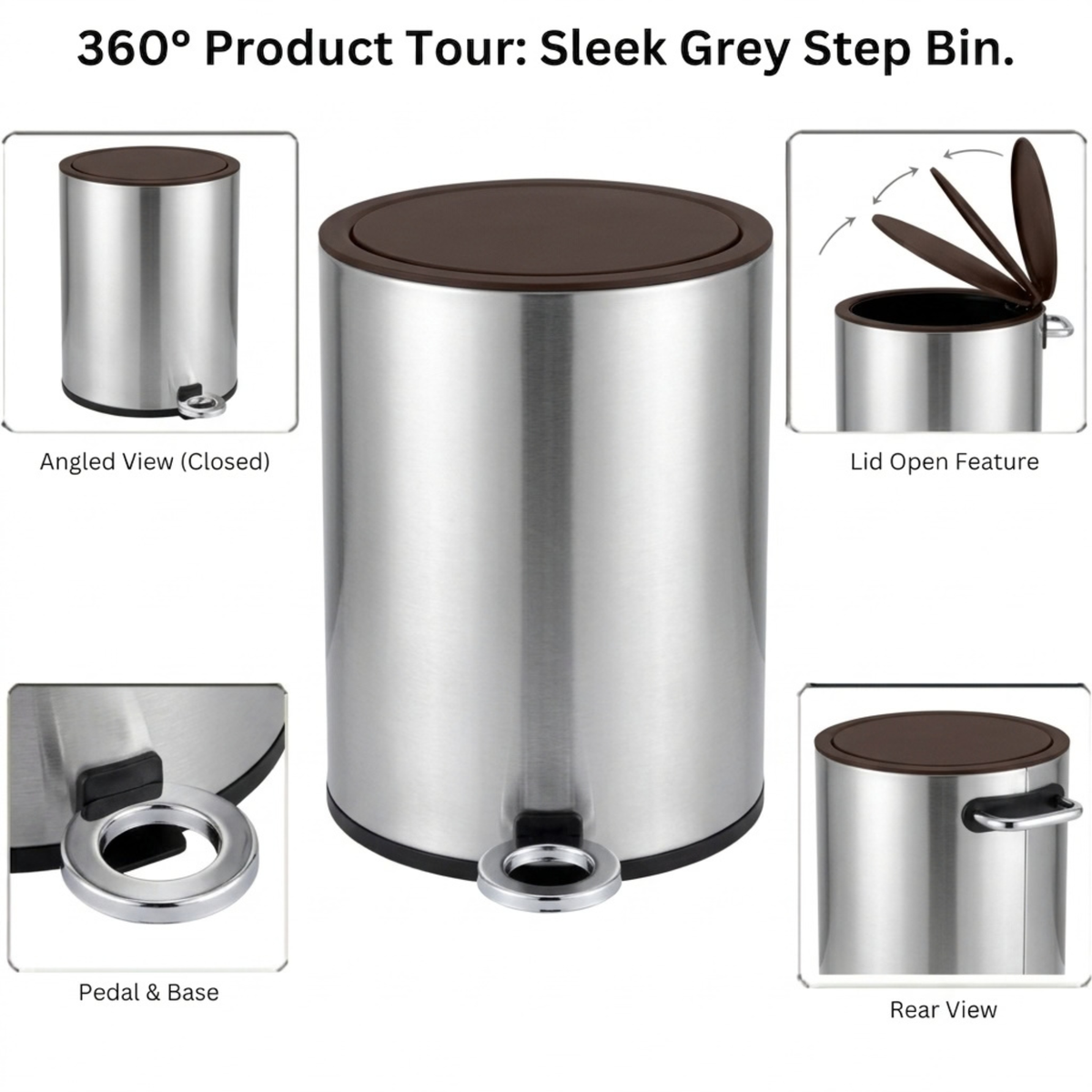 Modern Style Powder Coated Soft Close Pedal Bin, Plastic Inner bucket, ABS lid
