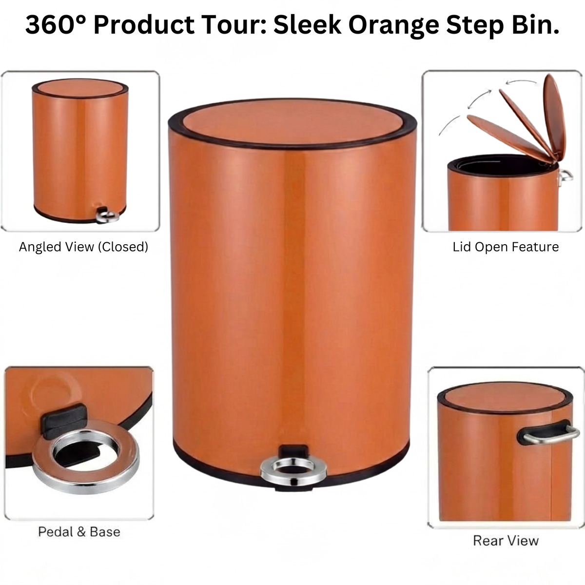 Modern Style Powder Coated Soft Close Pedal Bin, Plastic Inner bucket, ABS lid