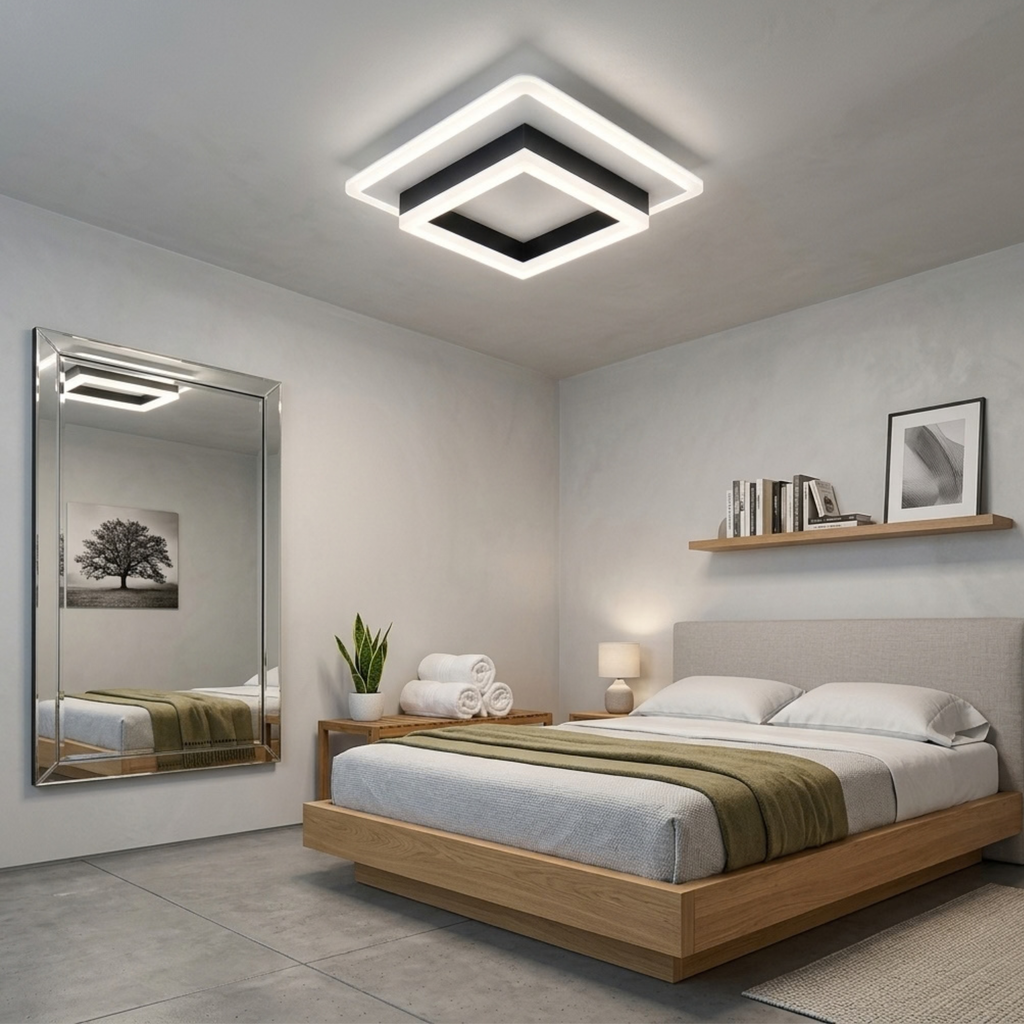 Fingey Modern Square LED Ceiling Light, Black & White Acrylic Flush Mount Light, 6500K Cool White, 220V, Non-Dimmable, 20cm 24W or 30cm 30W
