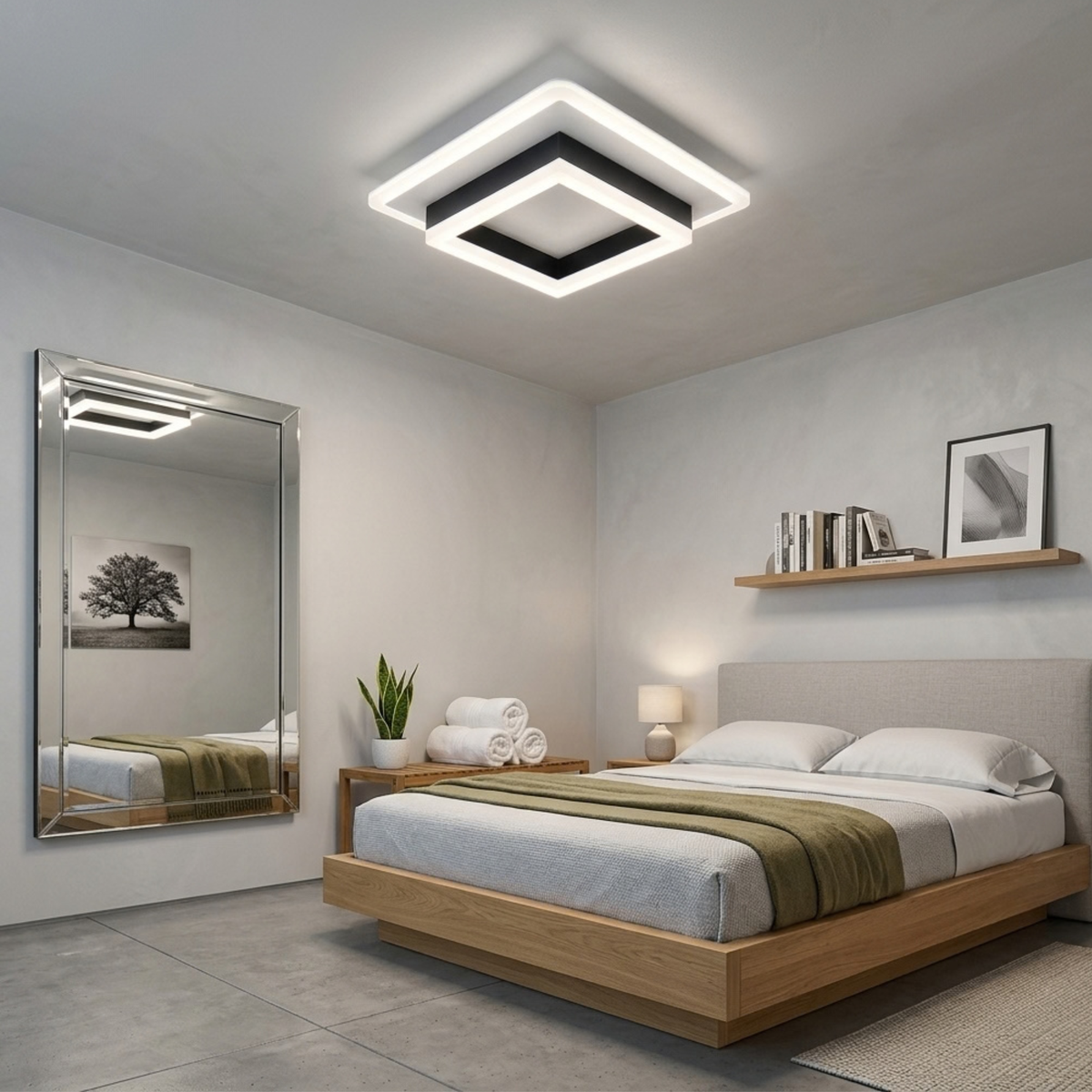 Fingey Modern Square LED Ceiling Light, Black & White Acrylic Flush Mount Light, 6500K Cool White, 220V, Non-Dimmable, 20cm 24W or 30cm 30W