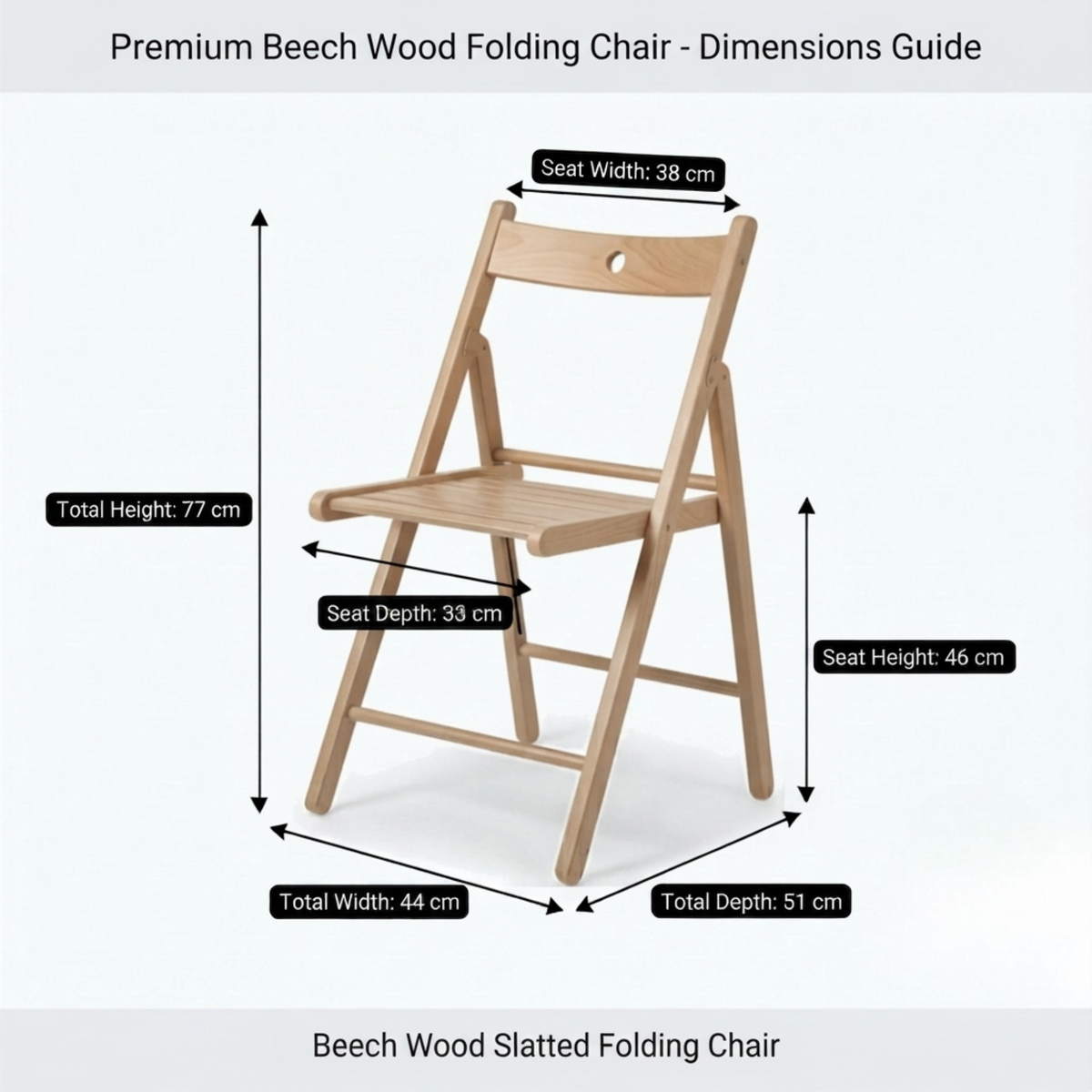 Solid Wood Folding Chairs, Indoor Outdoor Banquet Folding Chair Seating (Beech)