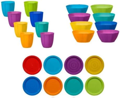 Fingey 24-Piece Plastic Plates & Tumblers Set – Microwave Safe, Assorted Colours | Pack of 8 Plates & 8 Tumblers for Garden & Picnic