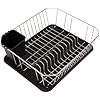 FurnitureXtra Elegant Dish Drainer – Black Drip Tray with Cutlery Holder
