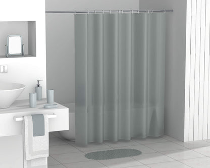 FurnitureXtra Modern Design 7 Piece Plastic Bathroom Accessory Set, Soap Dish, Tooth Brush Holder, Soap Dispenser, Tumbler, Shower Curtain, Curtain Rings and Bathmat