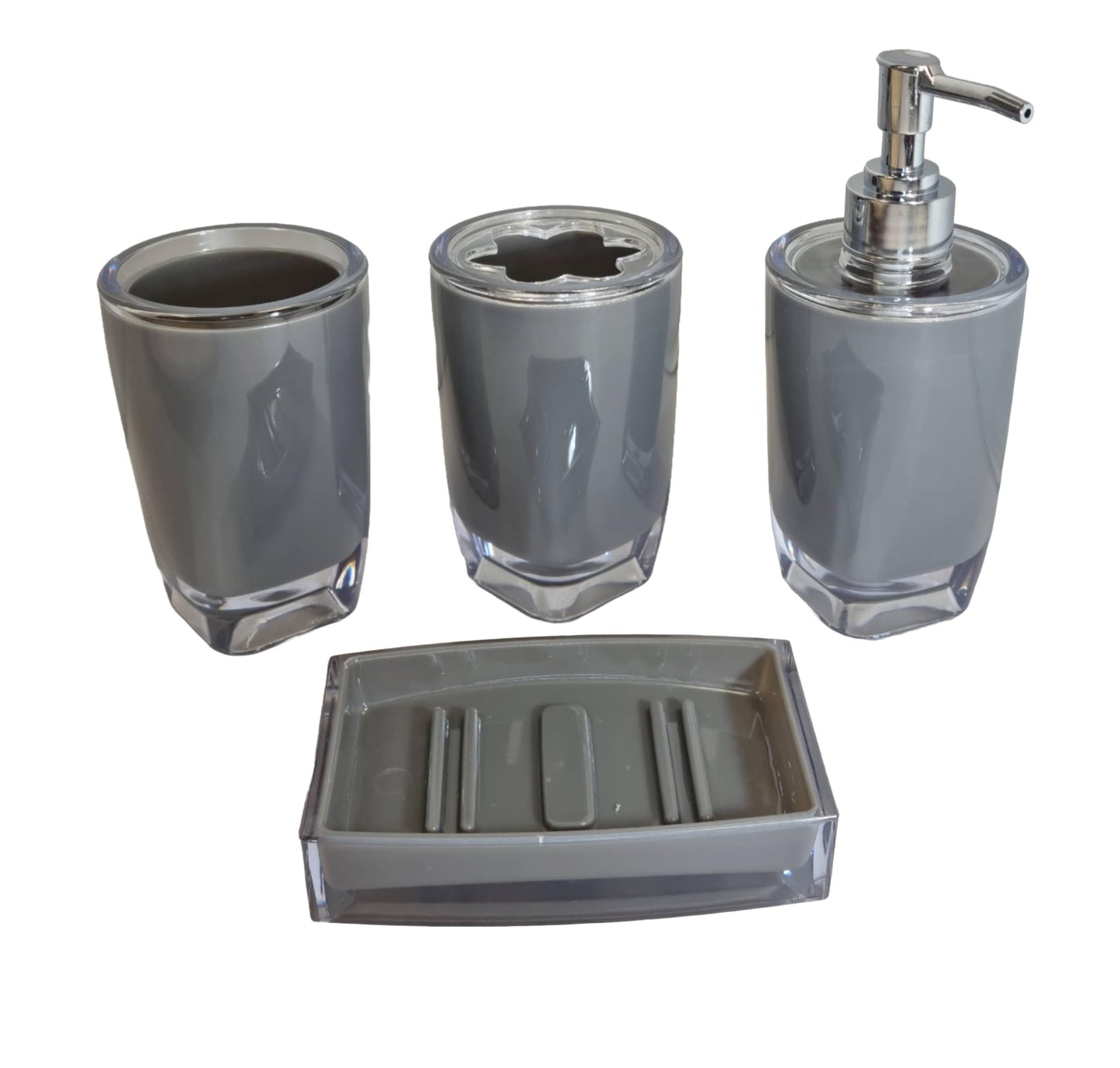 Fingey Modern Design 4 Piece Bathroom Accessory Set, Soap Dish, Tooth Brush Holder, Soap Dispenser, Rinse Cup (White)