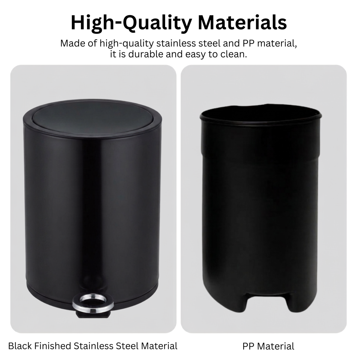 Modern Style Powder Coated Soft Close Pedal Bin, Plastic Inner bucket, ABS lid Shinny Finish