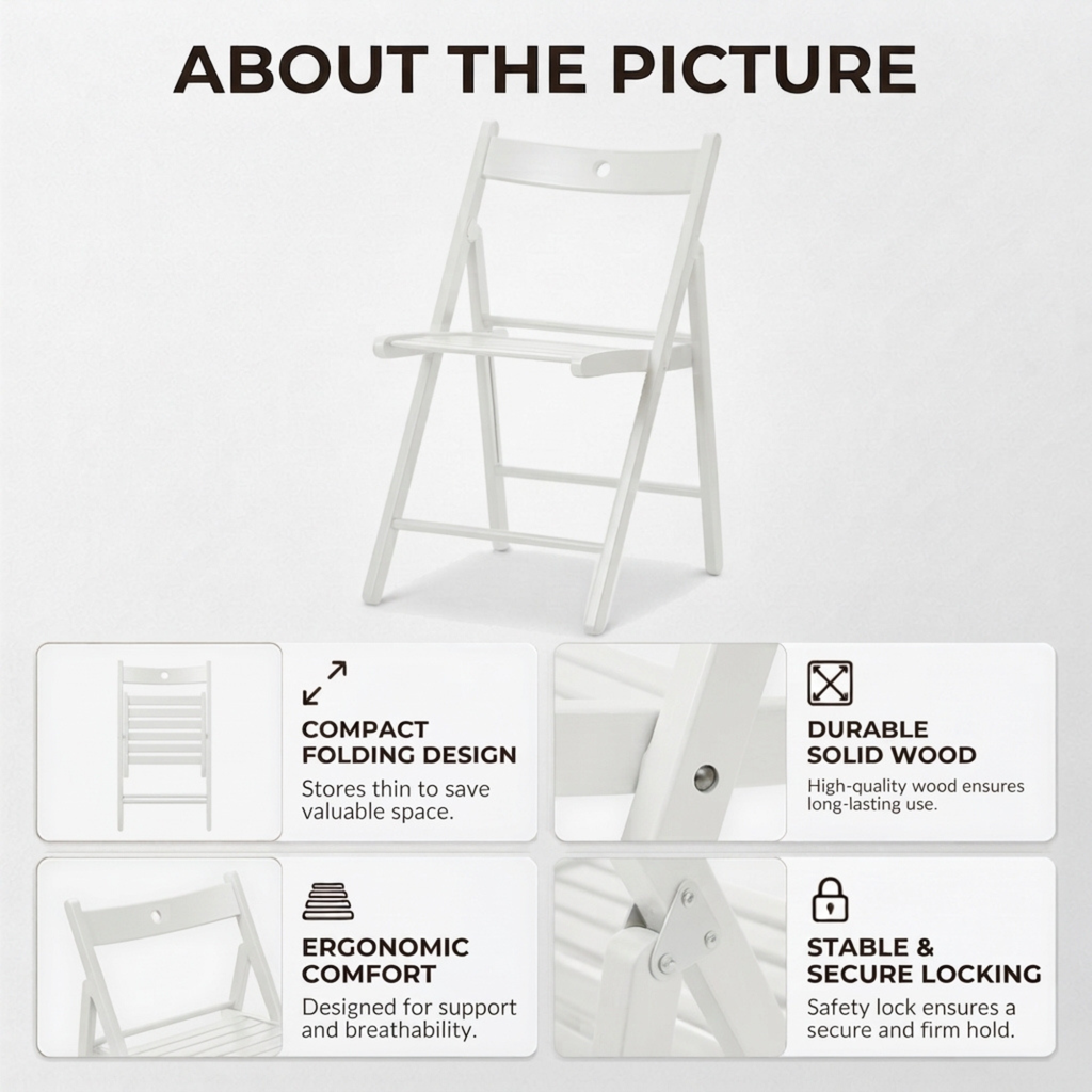 FurnitureXtra Solid Wood Folding Chairs, Indoor Outdoor Banquet Folding Chair Seating (White)