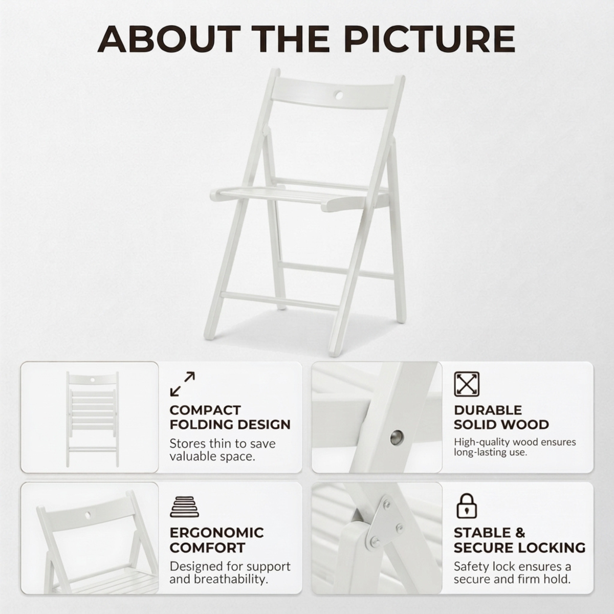 FurnitureXtra Solid Wood Folding Chairs, Indoor Outdoor Banquet Folding Chair Seating (White)