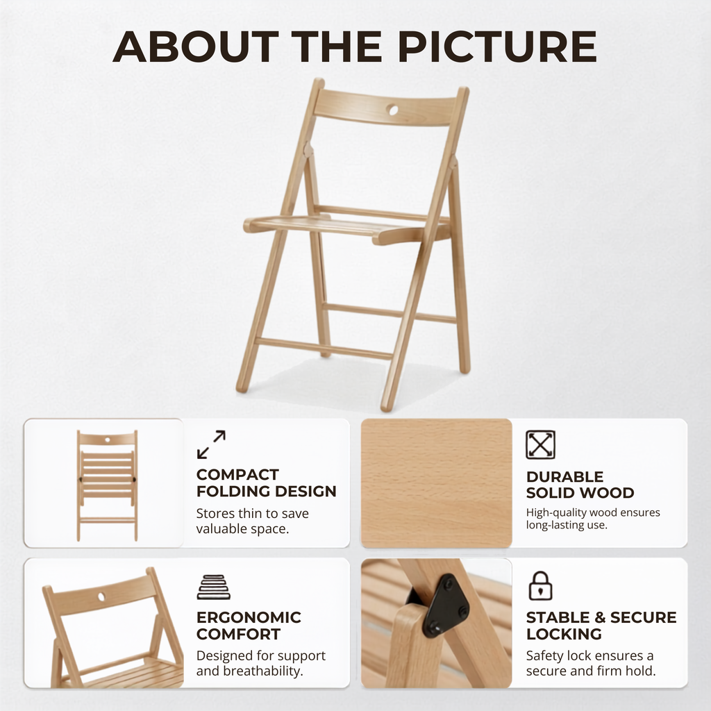 Solid Wood Folding Chairs, Indoor Outdoor Banquet Folding Chair Seating (Beech)