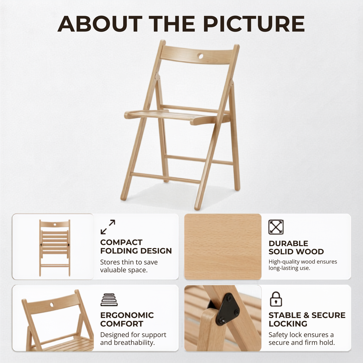 Solid Wood Folding Chairs, Indoor Outdoor Banquet Folding Chair Seating (Beech)