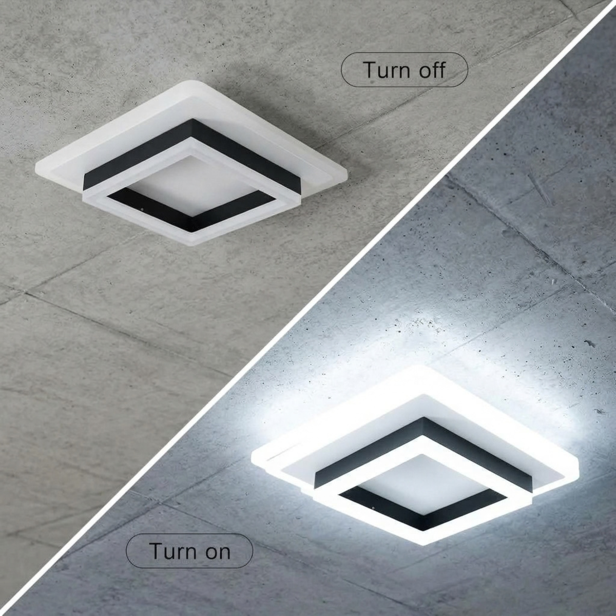 Fingey Modern Square LED Ceiling Light, Black & White Acrylic Flush Mount Light, 6500K Cool White, 220V, Non-Dimmable, 20cm 24W or 30cm 30W